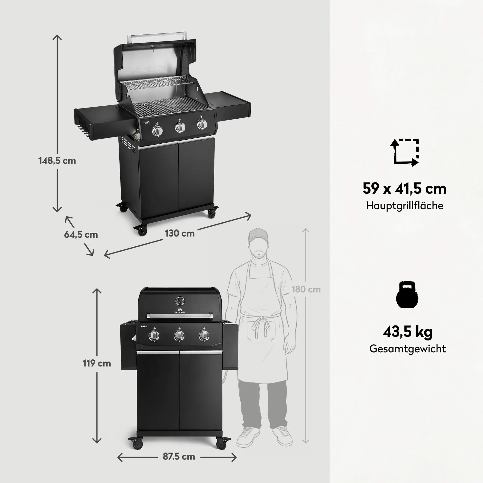 Burnhard Big FRED Base Gasgrill 4-Brenner Basic mit Edelstahlrost Series 4 - Image 4