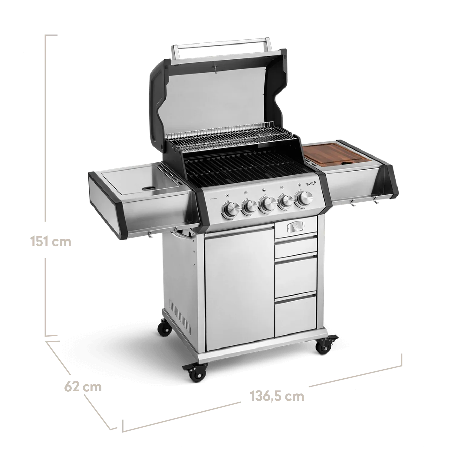 Burnhard EARL Premium-Gasgrill 3-Brenner Edelstahl mit Gusseisenrost - Image 2