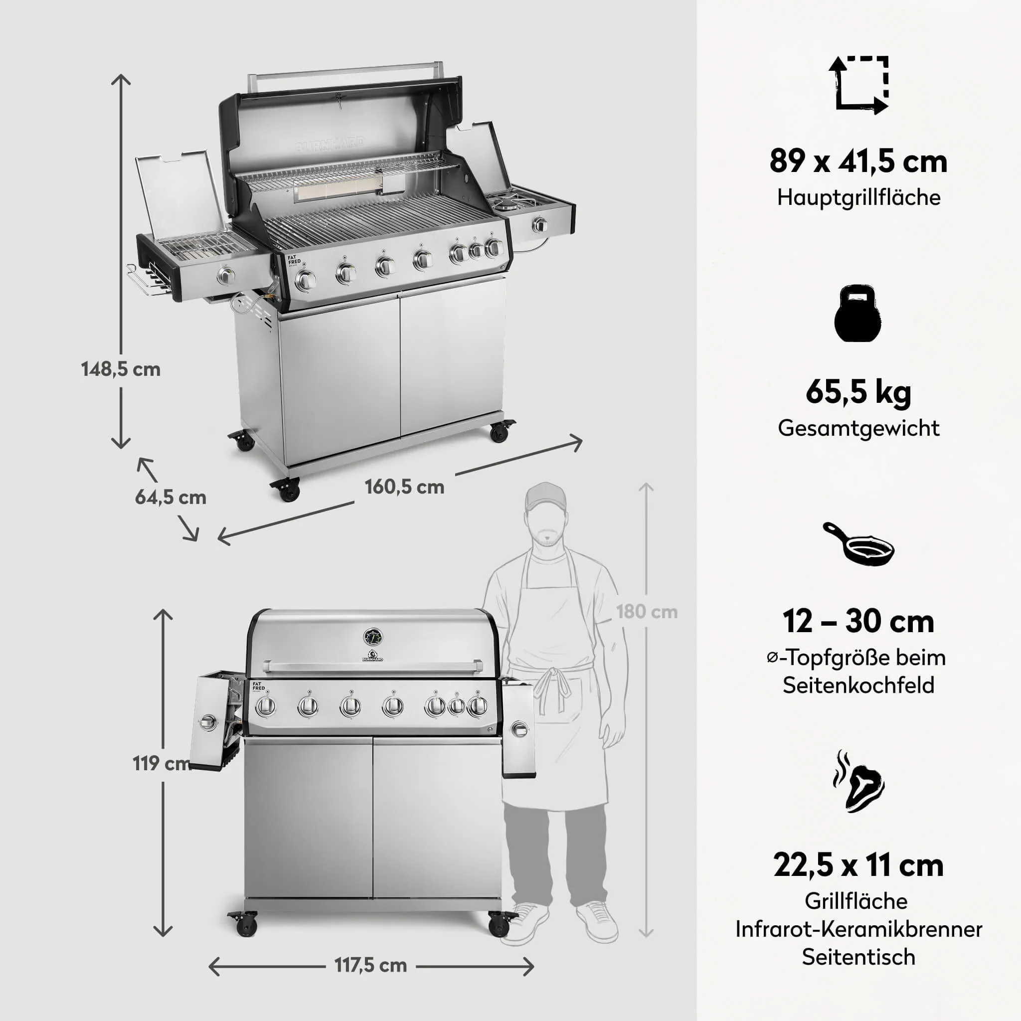 Burnhard Fat FRED Deluxe Gasgrill 6-Brenner Edelstahl mit Edelstahlrost Series 4 - Image 3