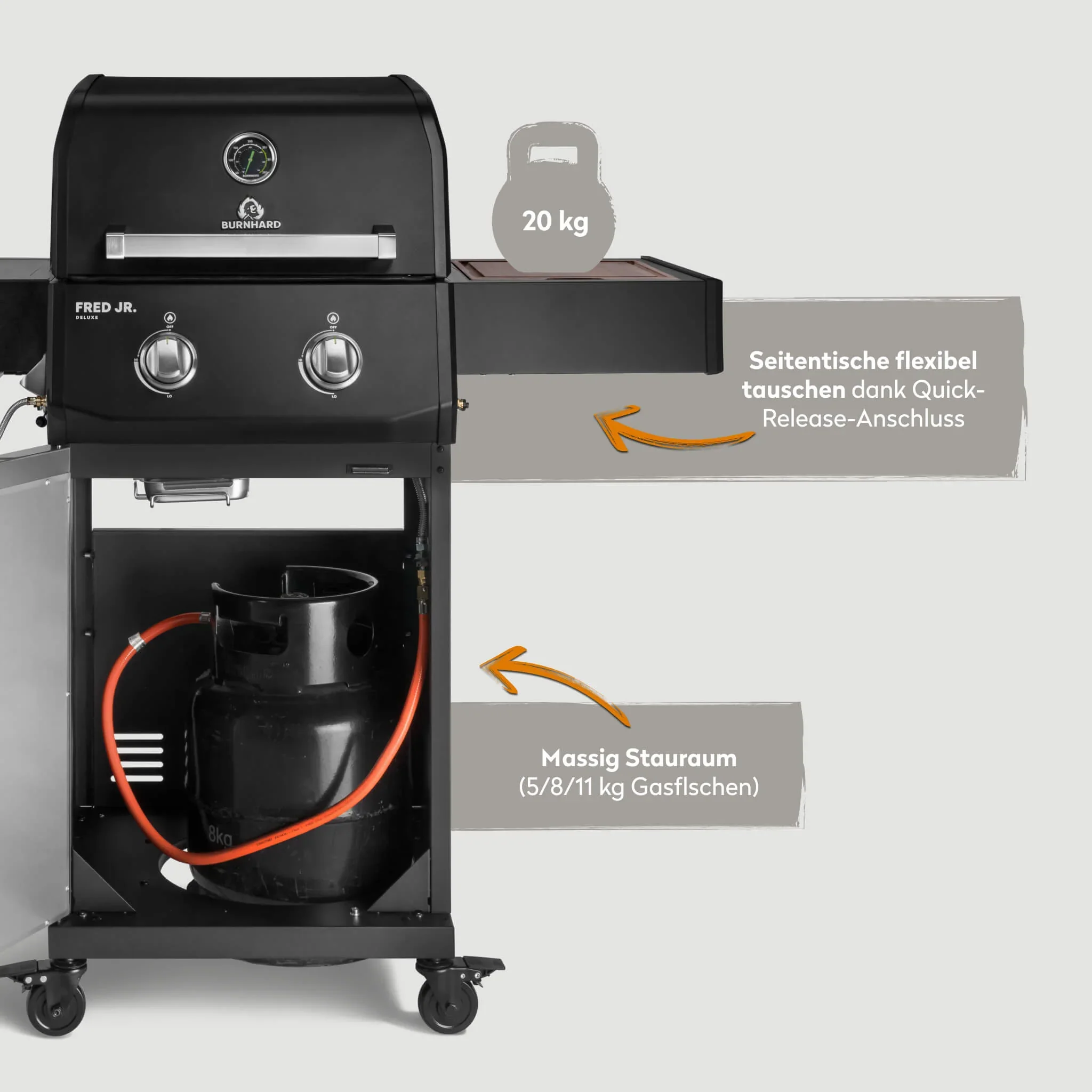 Burnhard FRED Jr. Deluxe Gasgrill Black Edition 2-Brenner mit Gussrost Series 4 - Image 6