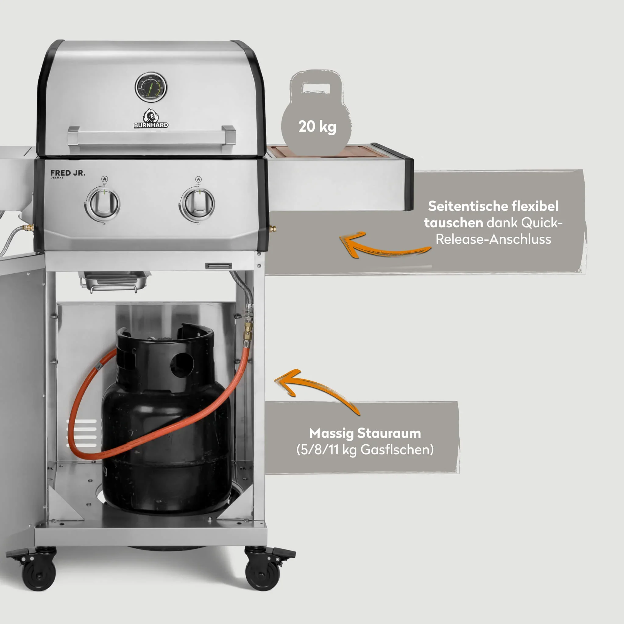 Burnhard FRED Jr. Deluxe Gasgrill Edelstahl 2-Brenner mit Edelstahlrost Series 4 - Image 5